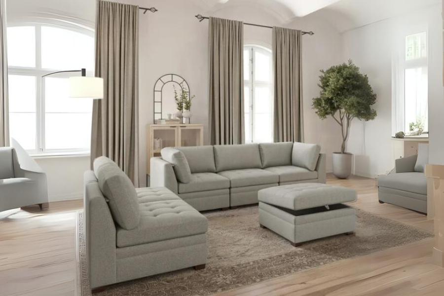 Thomasville Tisdale Modular Sectional 6 -piece Boucle with Storage Ottoman