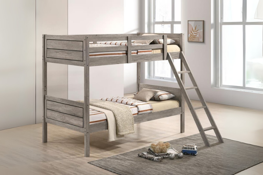 Ryder Wood Twin Over Twin Bunk Bed Weathered Taupe 400818