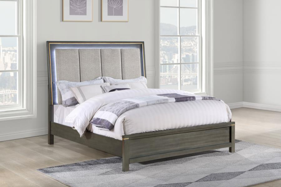 Kieran Wood Queen LED Panel Bed Grey	224741Q