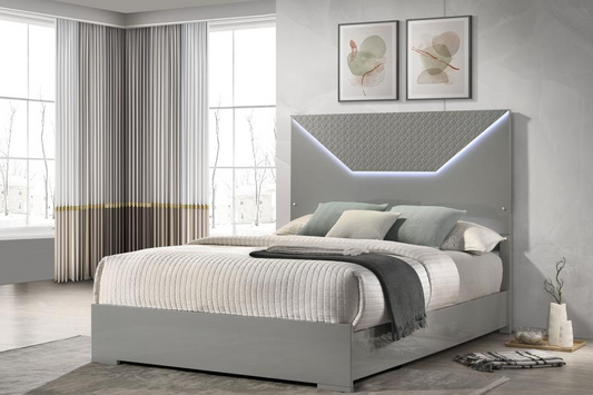 Ives Eastern King Panel Bed LED Headboard Grey High Gloss 224971KE Comming Soon