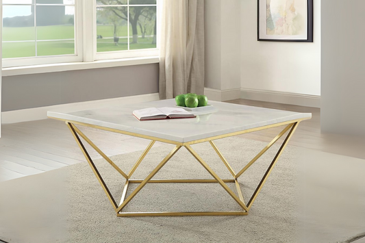 Meryl Square Faux Marble Top Coffee Table White and Gold 700846