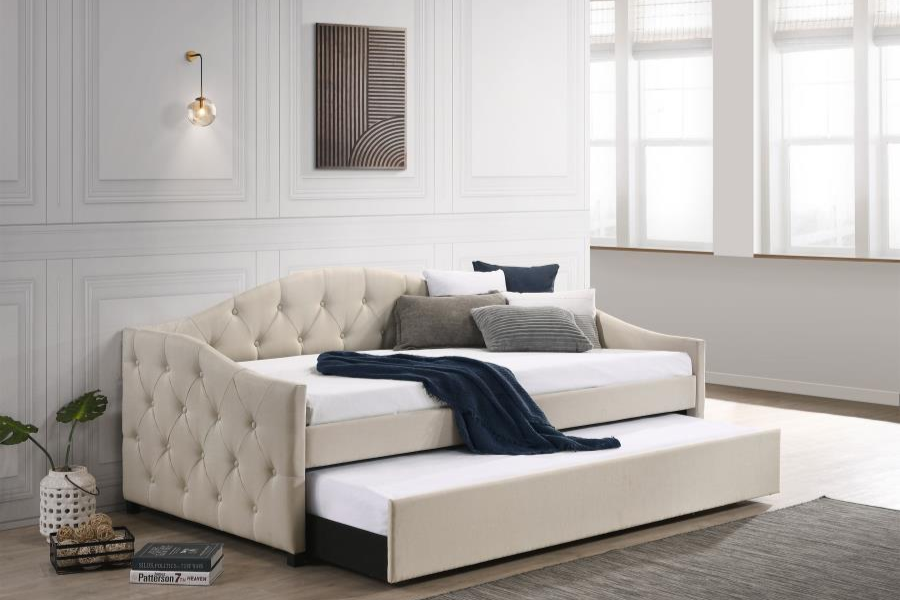 Sadie Upholstered Twin Daybed with Trundle Taupe 300639