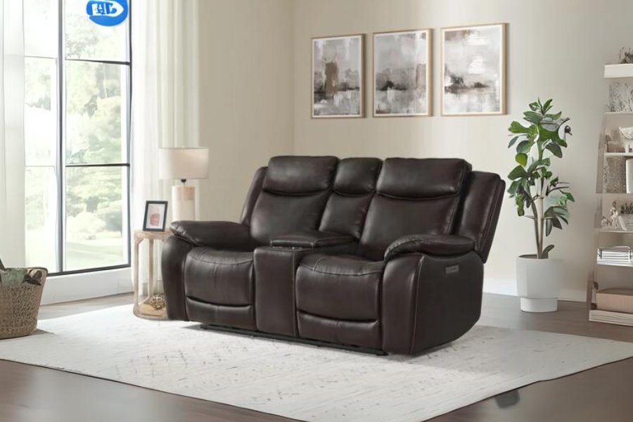 Harvey Leather Power Reclining Loveseat with Power Headrests