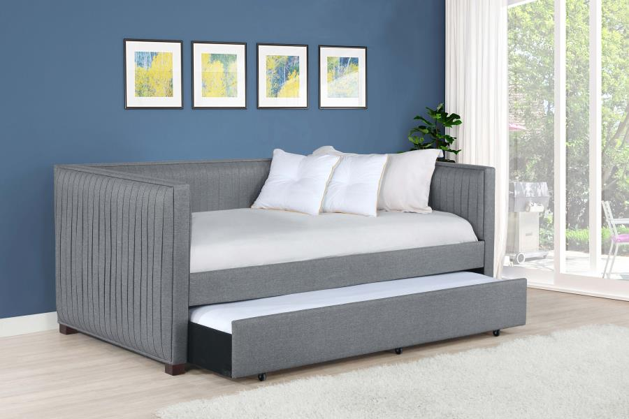 Brodie Upholstered Twin Daybed with Trundle Grey 300554