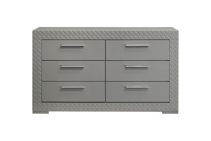 Ives 6-drawer Dresser Cabinet Grey High Gloss 224973