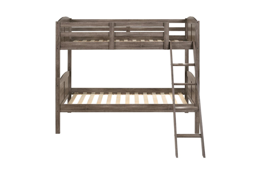 Flynn Wood Twin Over Twin Bunk Bed Weathered Brown 400808