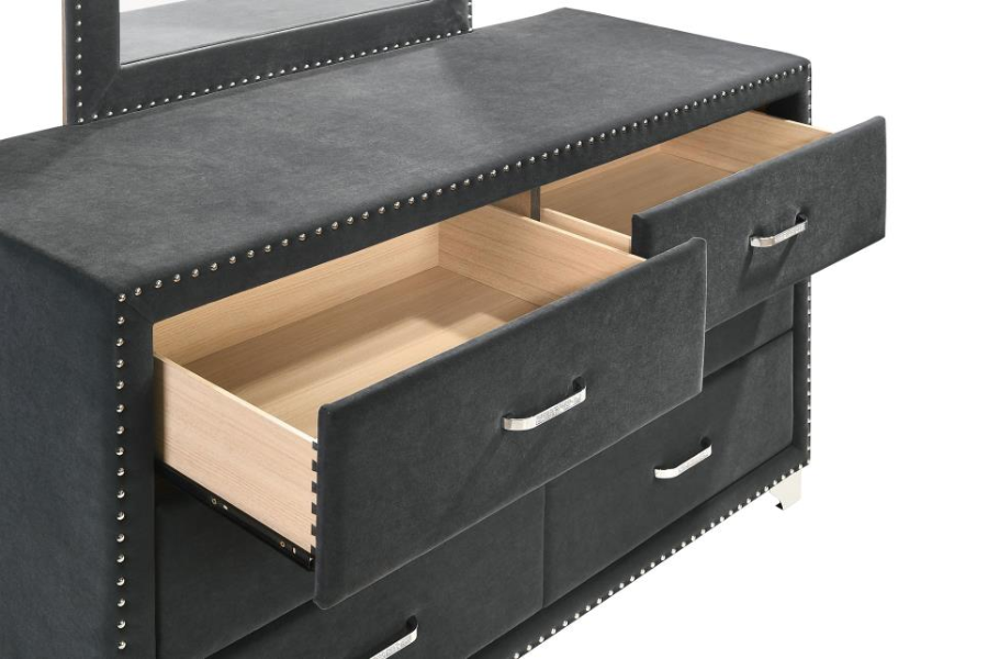 Melody 6-drawer Upholstered Dresser with Mirror Grey 223383M Comming Soon