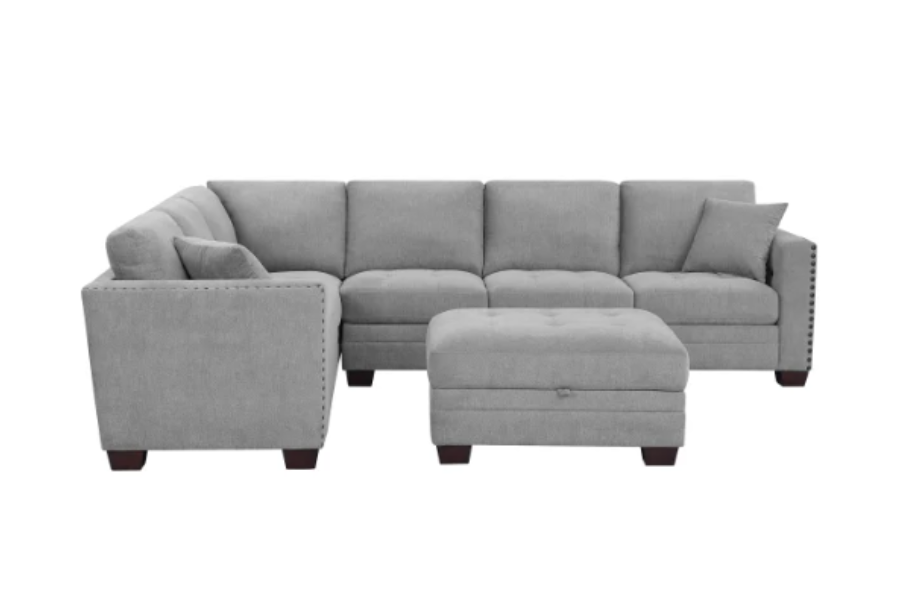 Selena Fabric Sectional with Storage Ottoman