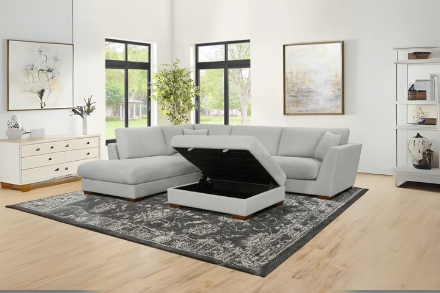 Henredon Larkin House Deep Seating Fabric Sectional with Storage Ottoman