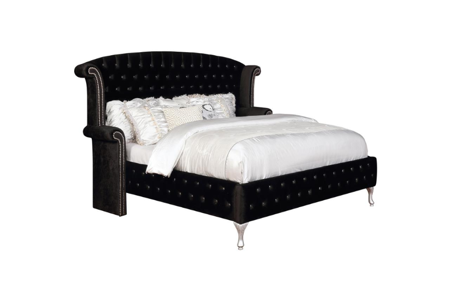 Deanna Upholstered Eastern King Wingback Bed Black	206101KE