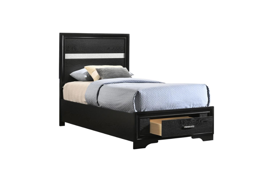 Miranda 51-inch Wood Twin Storage Panel Bed Black 206361T Comming Soon