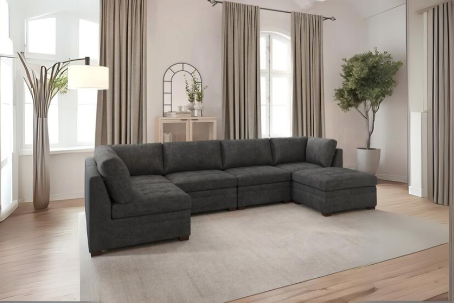 Thomasville Tisdale Modular Sectional 4 piece Boucle with Storage Ottoman