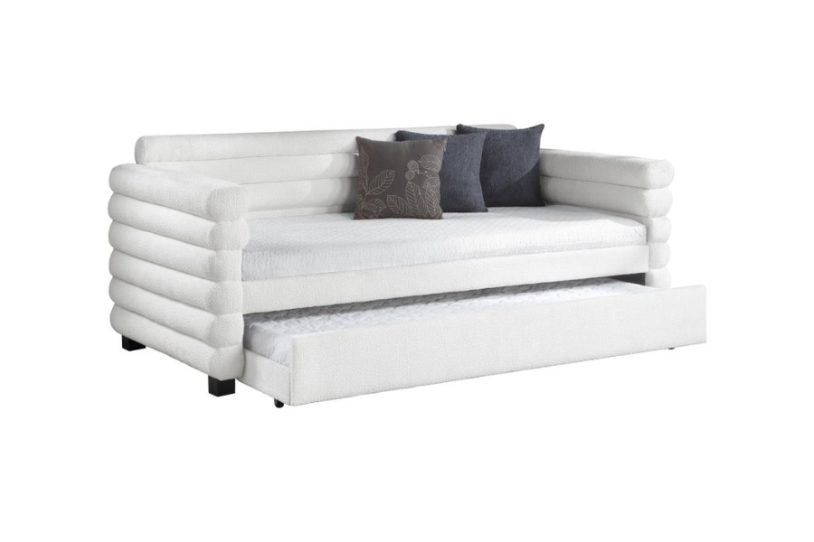 Patricia Boucle Upholstered Twin Day Bed with Trundle White 300716