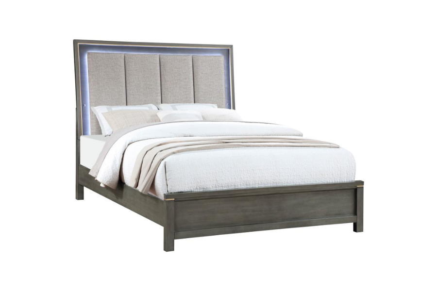 Kieran Wood Queen LED Panel Bed Grey	224741Q