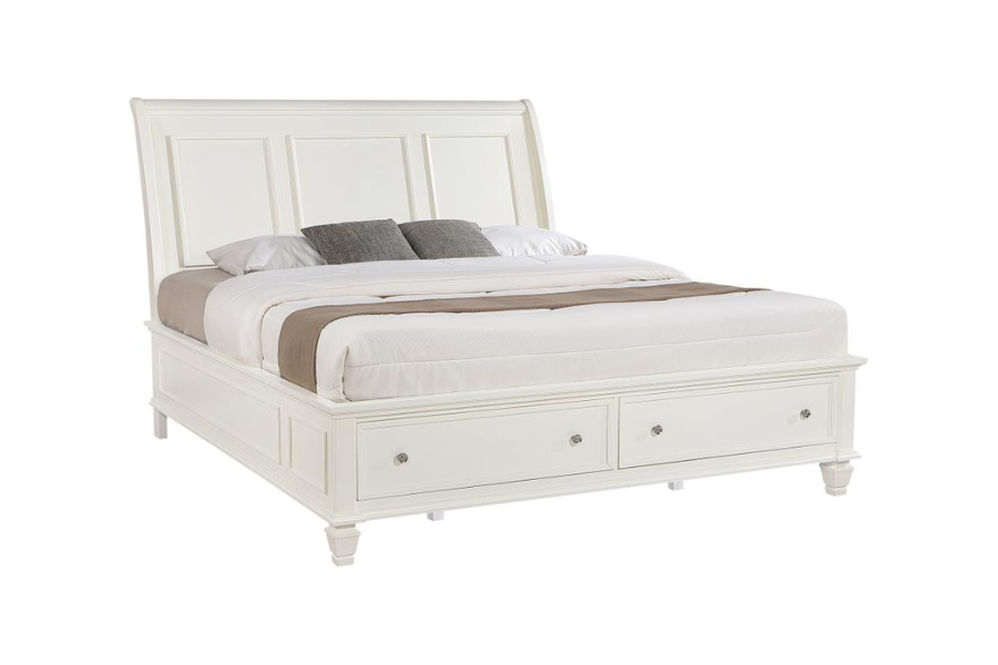 Sandy Beach Wood Eastern King Storage Panel Bed Cream White 201309KE