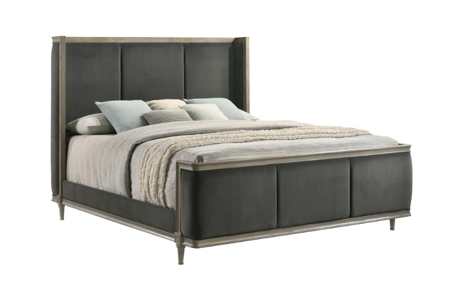 Alderwood Upholstered Eastern King Wingback Bed French Grey 223121KE