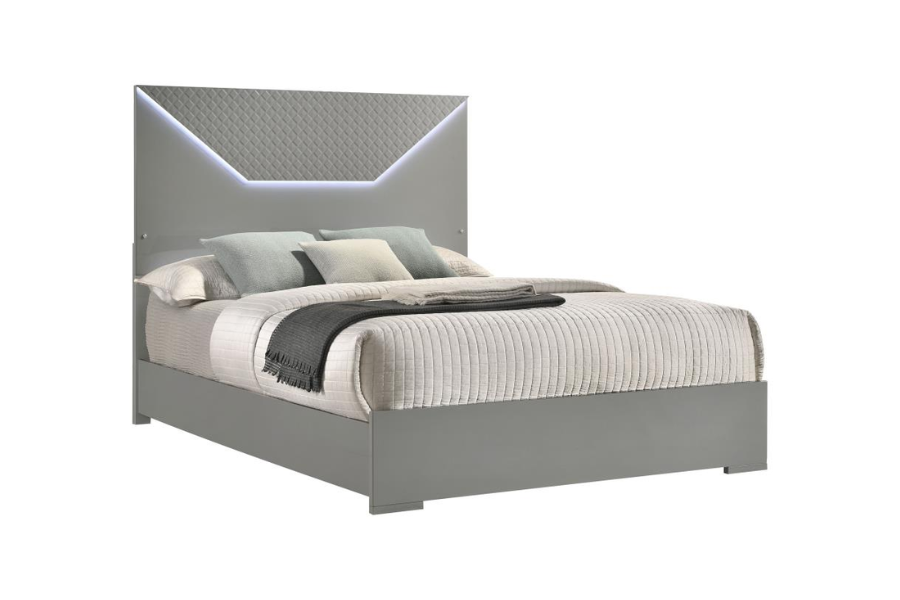 Ives Eastern King Panel Bed LED Headboard Grey High Gloss 224971KE Comming Soon