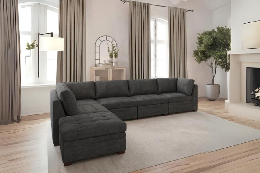 Thomasville Tisdale Modular Sectional 6 -piece Boucle with Storage Ottoman