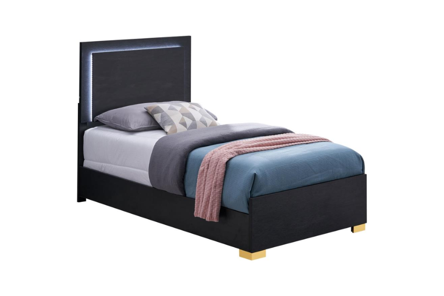 Marceline Wood Twin LED Panel Bed Black 222831T Comming Soon