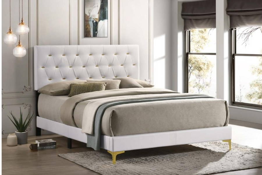 Kendall Upholstered Eastern King Panel Bed White 224401KE