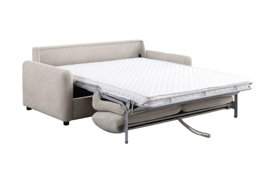 Sofá cama tapizado Rylie con colchón tamaño queen beige 360027 