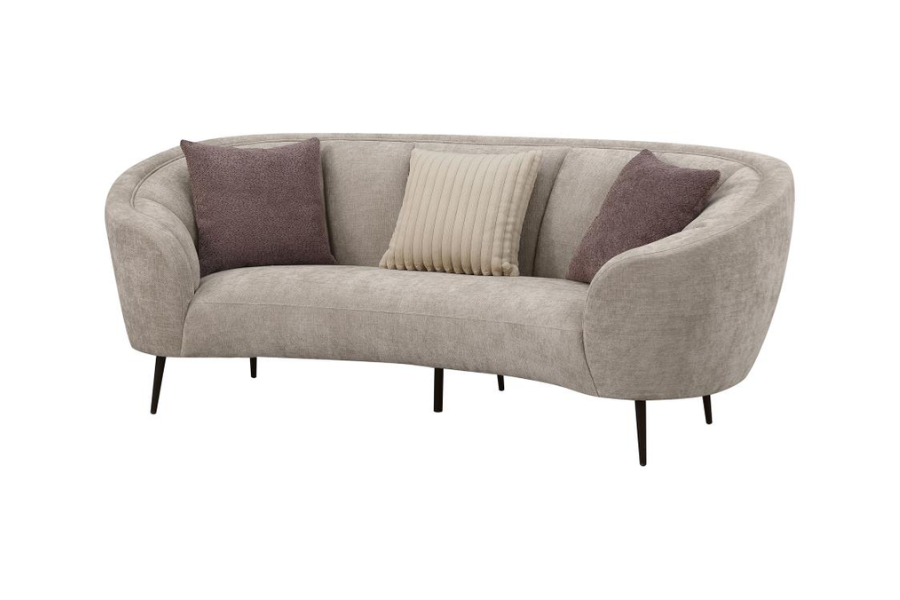 Ellorie Upholstered Channel Back Curved Sofa Beige 504837 Comming Soon