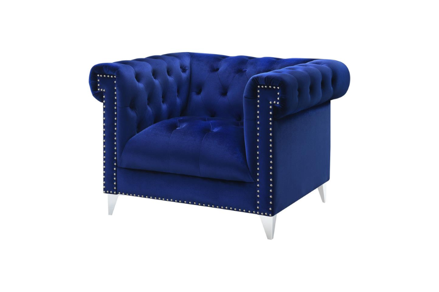 Bleker Upholstered Tuxedo Arm Tufted Accent Chair Blue 509483