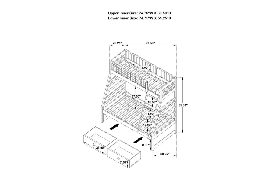 Ashton 2-drawer Wood Twin Over Full Bunk Bed White 460180