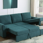 Sofá cama seccional tapizado con espacio de almacenaje Samantha, color verde azulado 511087 