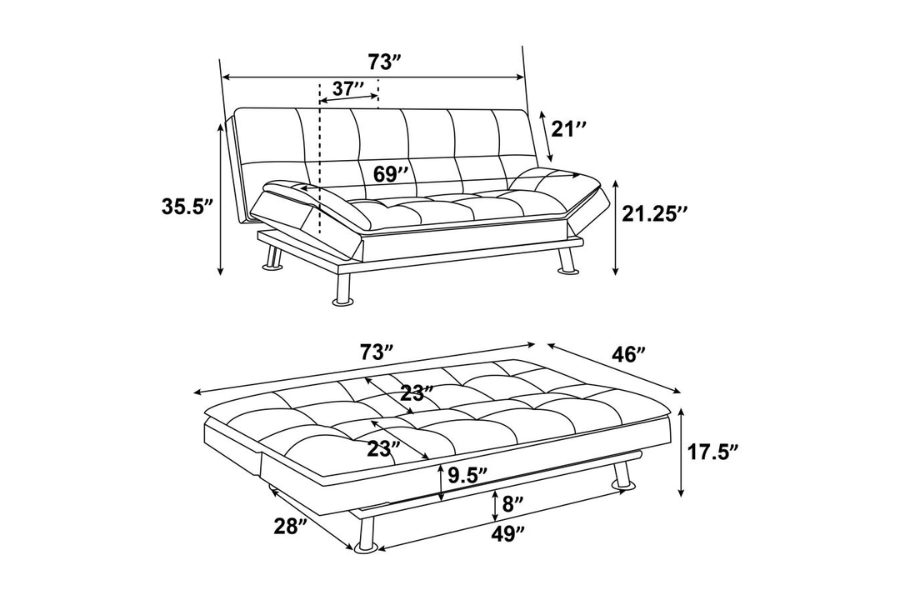 Sofá cama convertible con mechones y tapizado Dilleston en color negro 300281