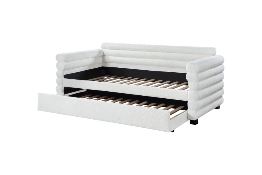 Patricia Boucle Upholstered Twin Day Bed with Trundle White 300716