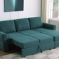 Sofá cama seccional tapizado con espacio de almacenaje Samantha, color verde azulado 511087 