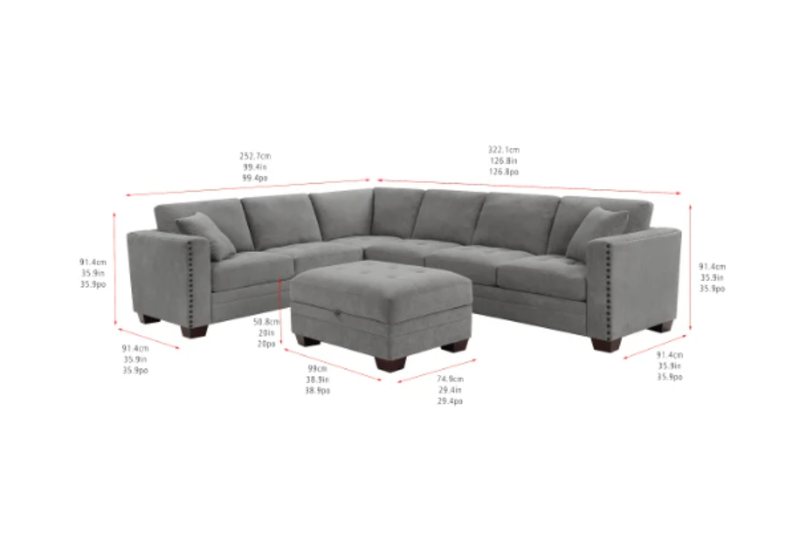 Selena Fabric Sectional with Storage Ottoman