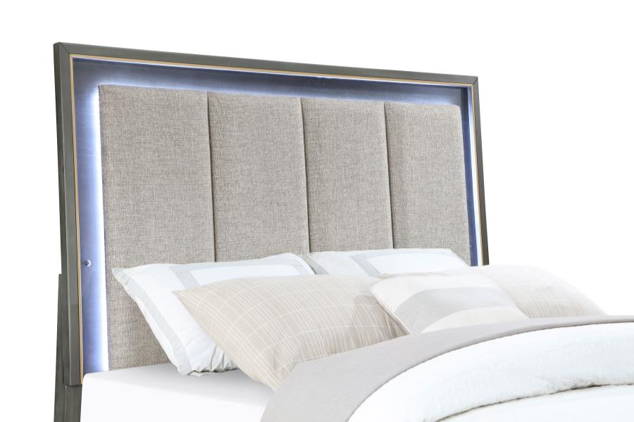 Kieran Wood Eastern King LED Panel Bed Grey 224741KE