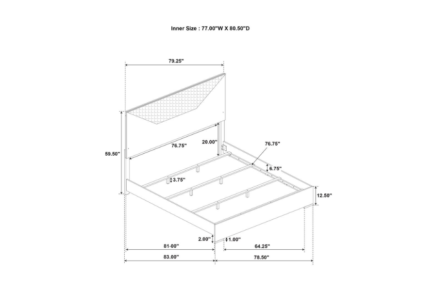 Ives Eastern King Panel Bed LED Headboard Grey High Gloss 224971KE Comming Soon