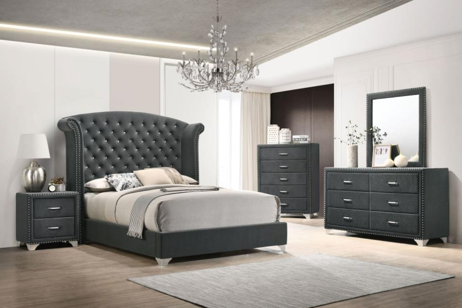 Melody 6-drawer Upholstered Dresser with Mirror Grey 223383M Comming Soon