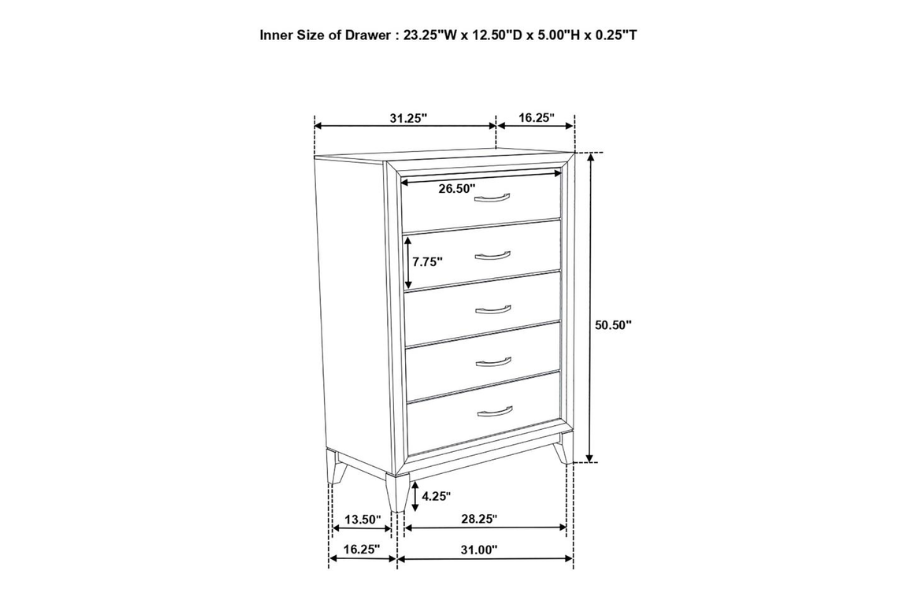 Watson 5-drawer Bedroom Chest Grey Oak 212425