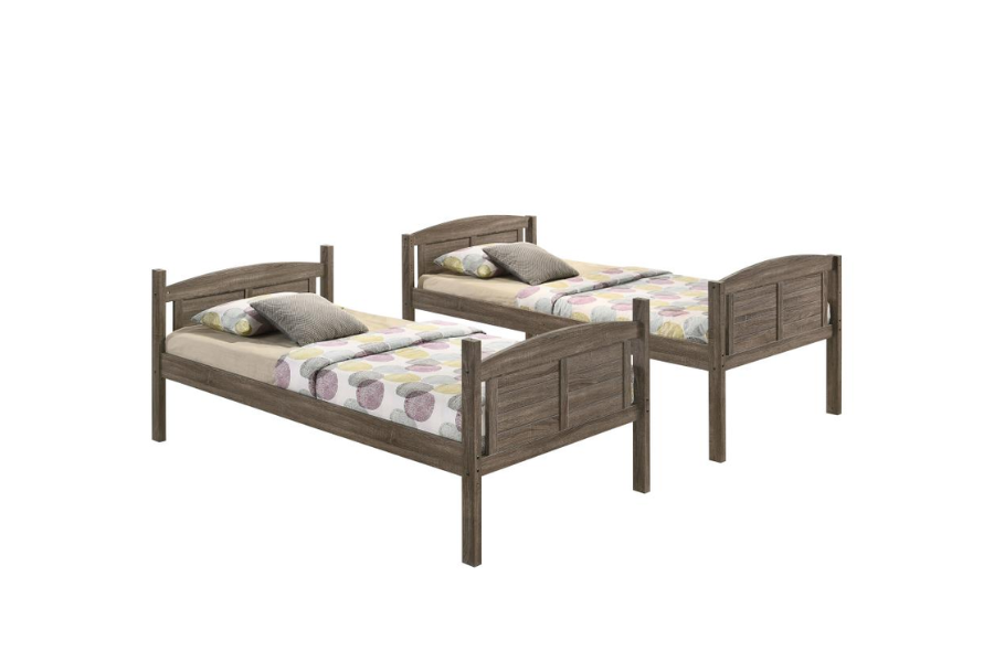 Flynn Wood Twin Over Twin Bunk Bed Weathered Brown 400808