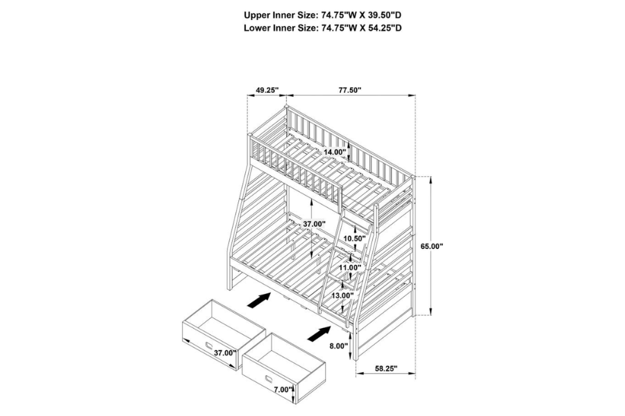 Ashton 2-drawer Wood Twin Over Full Bunk Bed Grey 460182