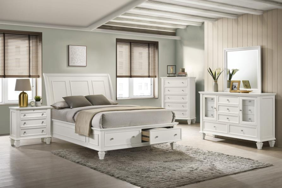 Sandy Beach Wood Queen Storage Panel Bed Cream White 201309Q