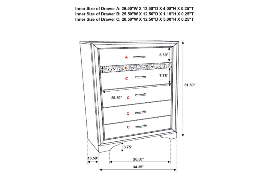 Miranda 5-drawer Bedroom Chest Black 206365