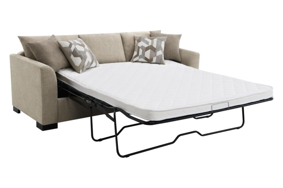 Sofá cama seccional con chaise longue tapizado Storey en color camello 504778 