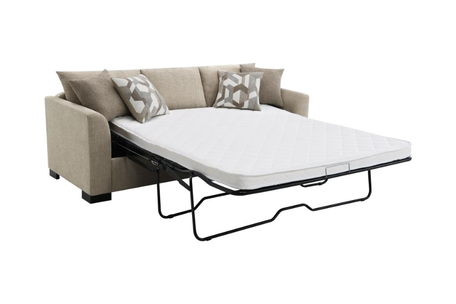 Sofá cama seccional con chaise longue tapizado Storey en color camello 504778 