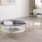 Jonelle Round Glass Top Coffee Table White Marble Shelf Gold 710338