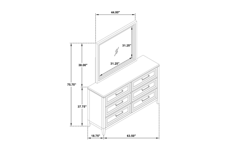 Marielle 6-drawer Dresser with Mirror Distressed White 224843M