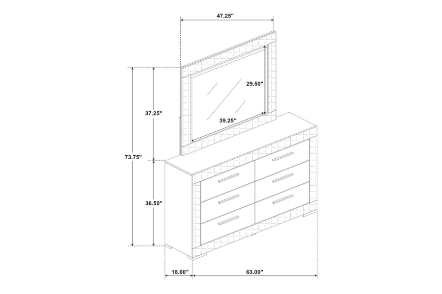 Ives 6-drawer Dresser and Mirror Grey High Gloss 224973M