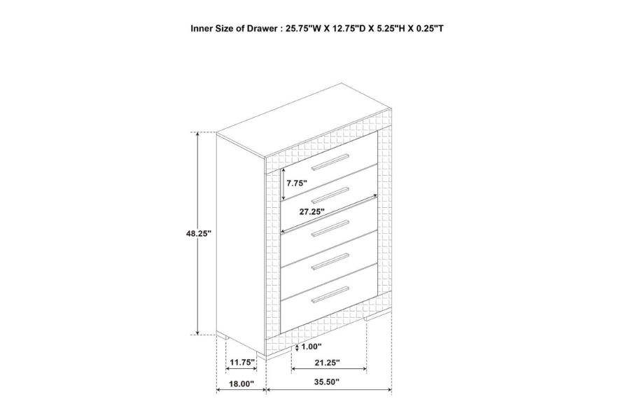 Ives 5-drawer Bedroom Chest of Drawers Grey High Gloss 224975