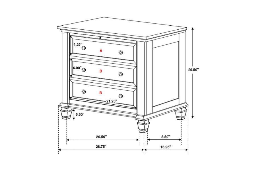 Sandy Beach 3-drawer Nightstand Cream White 201302