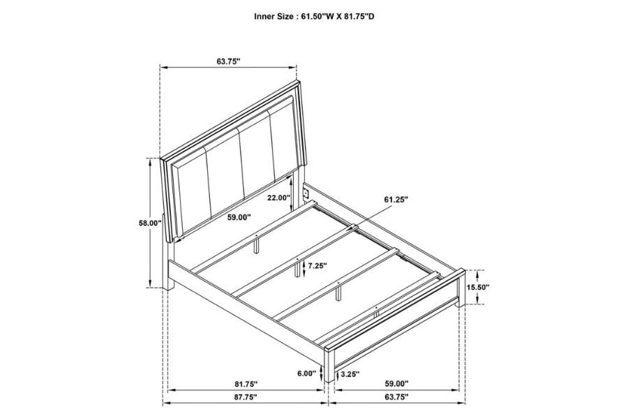 Kieran Wood Queen LED Panel Bed Grey	224741Q