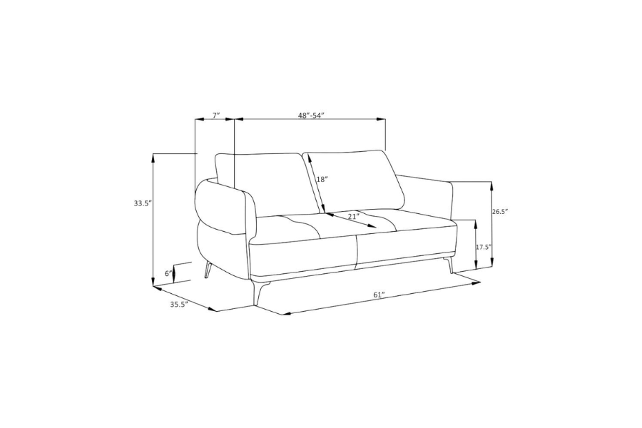 Lively Chenille Upholstered Modern Track Arm Loveseat Blue 509042